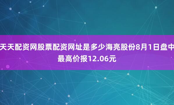 天天配资网股票配资网址是多少海亮股份8月1日盘中最高价报12.06元
